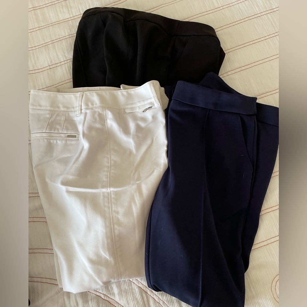 WHBM - 3 pairs “crop” slacks - white, black, navy